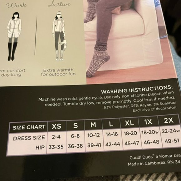 Cuddl Duds Stretch Thermal Leggings with Pockets LARGE (6767) - Picture 5 of 6